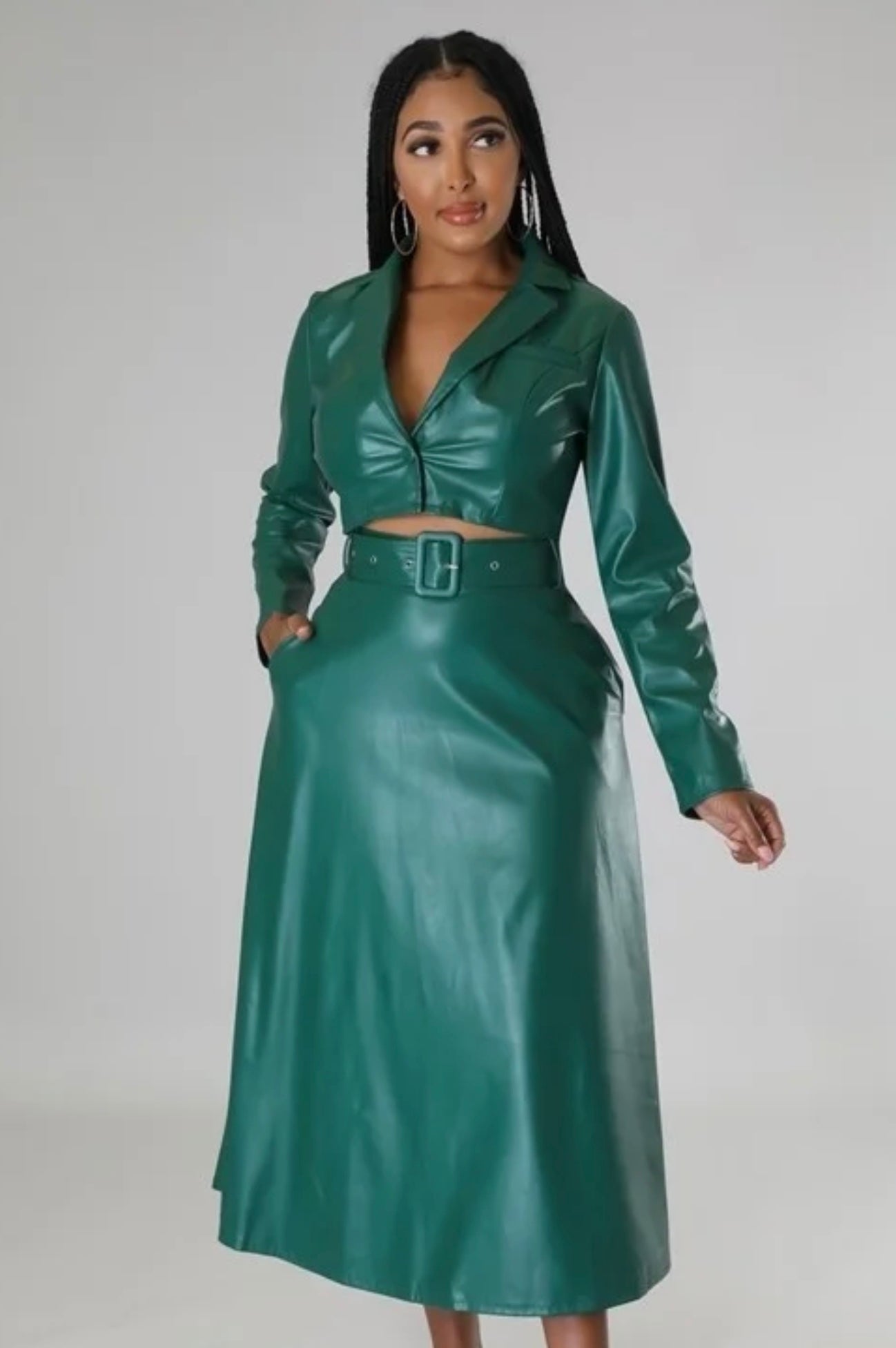 Classy 2pc Faux Leather Green Set
