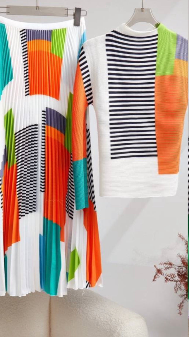 Classy Orange Color Block 2 piece set