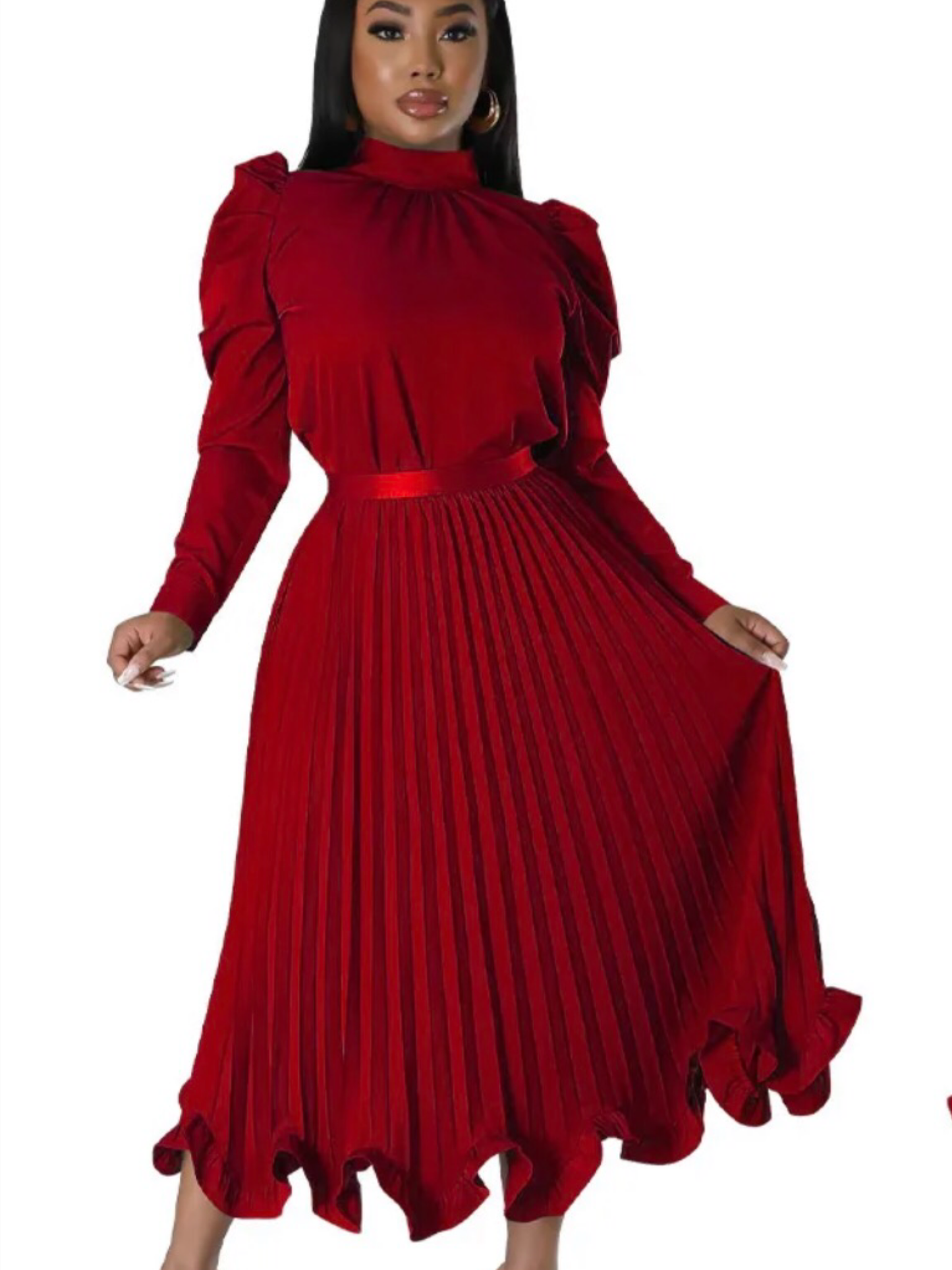 Classy Red 2piece Pleated Set