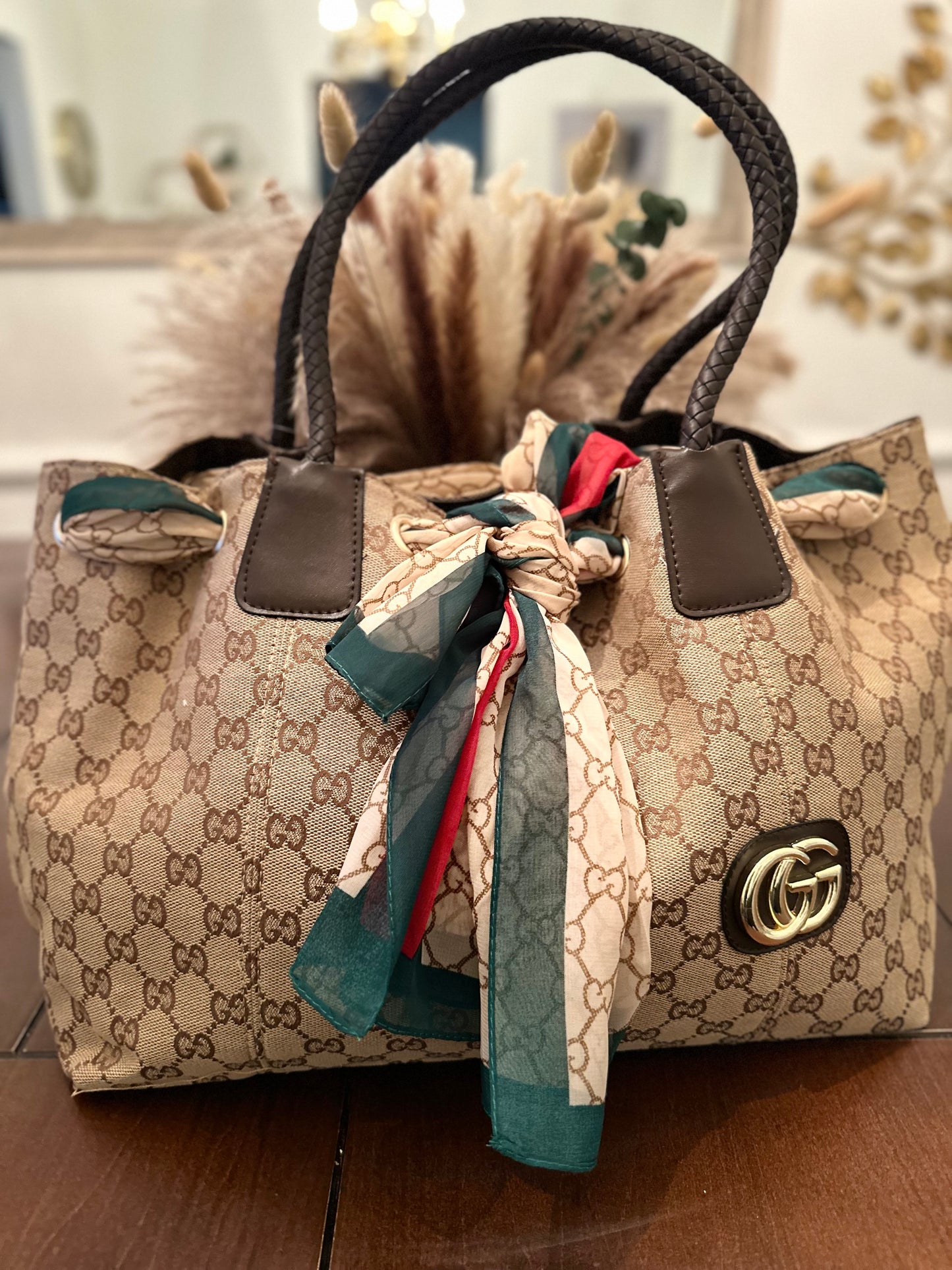 Classy Double G Brown Round Tote