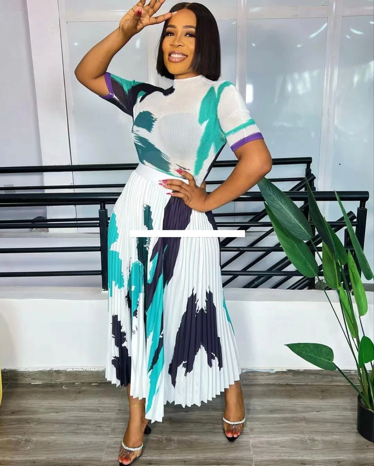 Classy 2pc Aqua Print