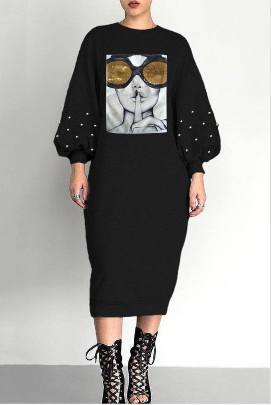 Classy Black Sweatshirt-Dress