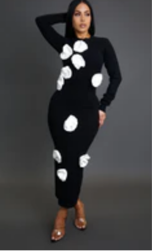 Classy Black w/Petals Dress